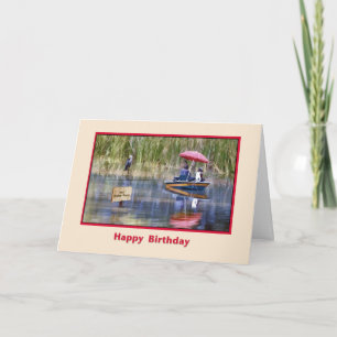 Carte Anniversaire, deux pêcheurs au lac