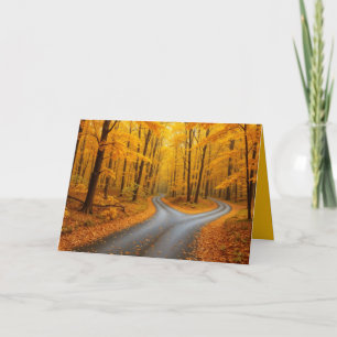 Carte Anniversaire Deux Routes Dans un Bois d'Automne