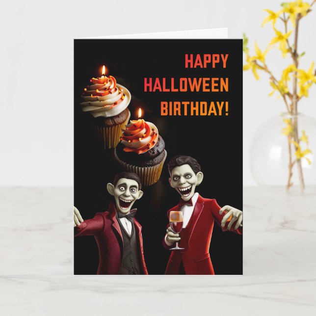 Carte Anniversaire d'Halloween avec des gâteaux et des g (Fleur jaune)