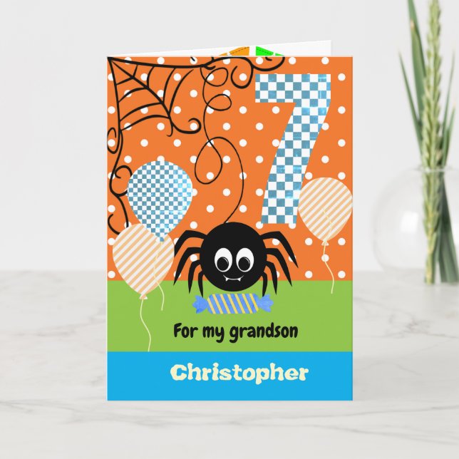 Carte Anniversaire d'Halloween d'enfant araignée effraya (Devant)