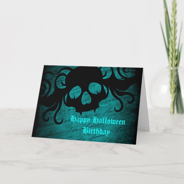Carte Anniversaire d'Halloween turquoise (Devant)