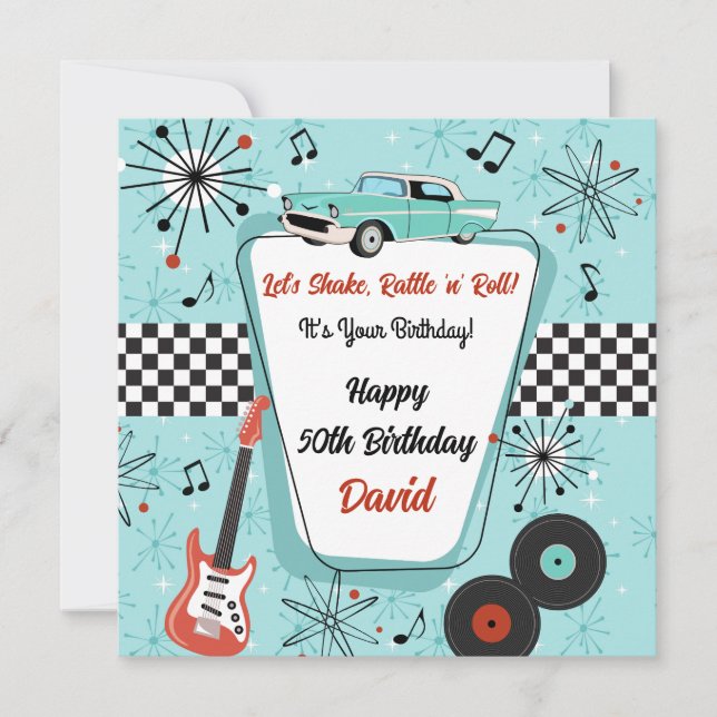 Carte Anniversaire Diner Rétro des Années 50 (Devant)