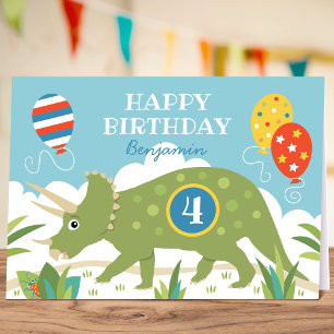 Carte Anniversaire Dinosaur Tricératops Nom personnalisé