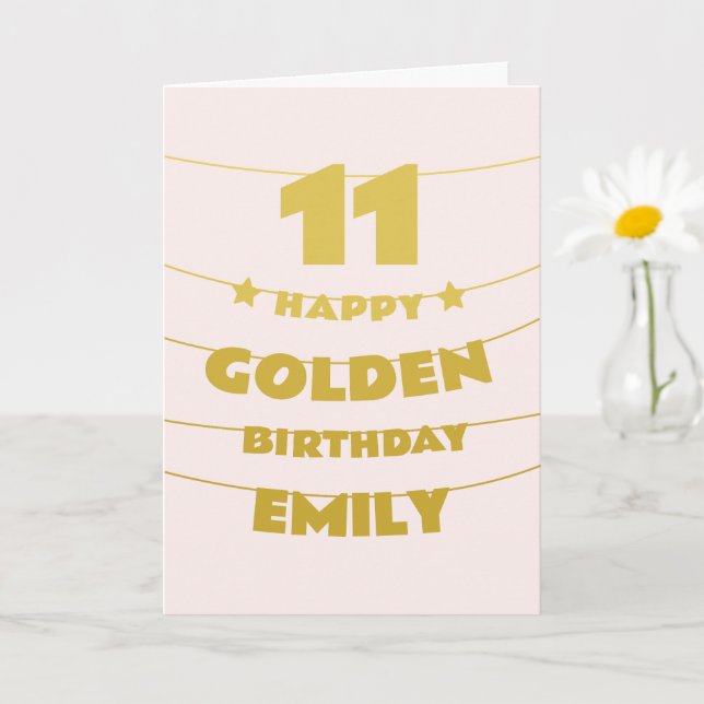 Carte Anniversaire d'or, 11 ans le 11, sur mesure (Petite plante)
