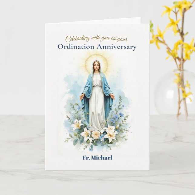 Carte Anniversaire d'ordination Bénédictions marianistes (Fleur jaune)