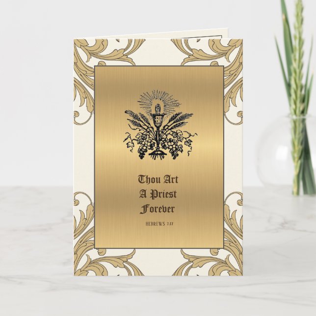 Carte Anniversaire d'ordination de prêtre catholique Or (Devant)