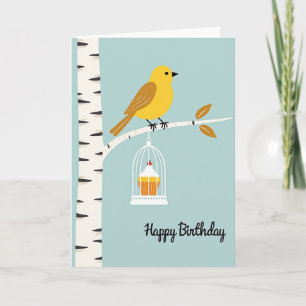 Carte anniversaire douce avec oiseau en cage