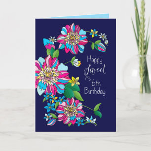 Carte Anniversaire, Doux 16ème, Fleurs vives et colorées