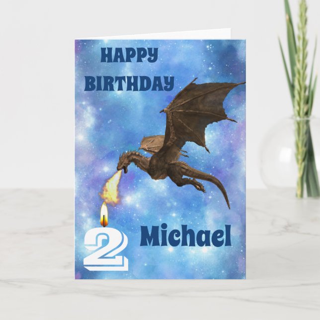 Carte Anniversaire Dragon Nom personnalisé Age (Devant)