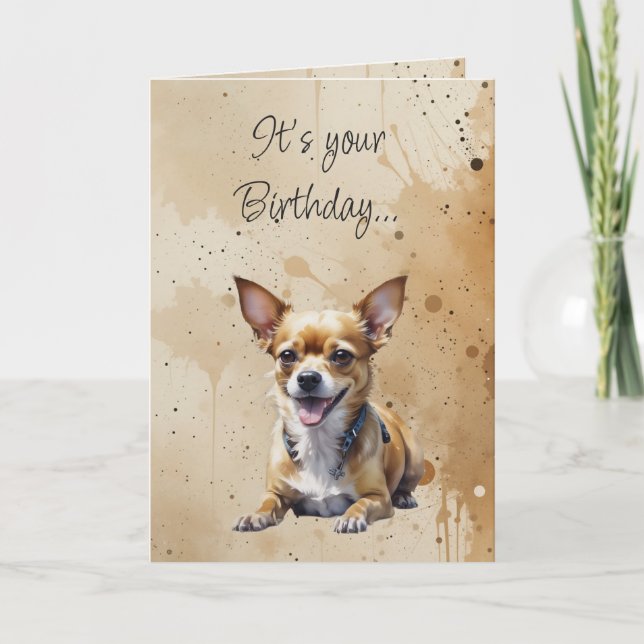 Carte Anniversaire Drôle Chien Chihuahua Mignon (Devant)