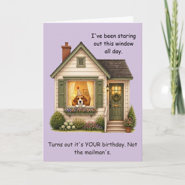 Carte Anniversaire drôle de Beagle attendant près de la  (Devant)