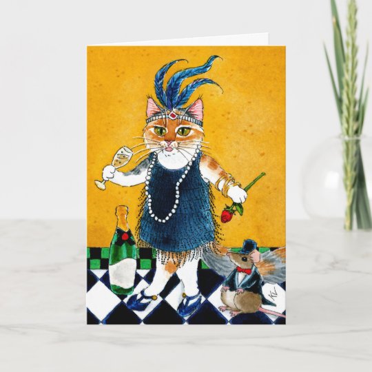 Carte Anniversaire Drole De Chat De Souris D Art Deco Zazzle Fr