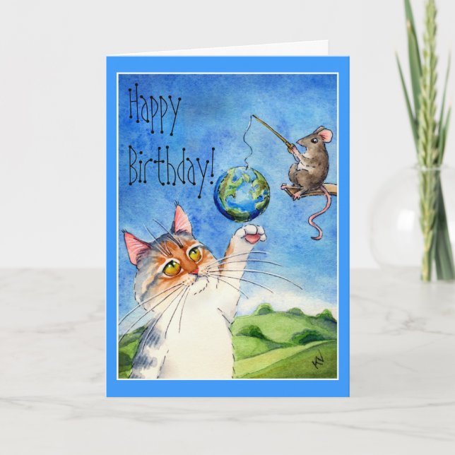 Carte Anniversaire drôle de chat et de souris (Devant)