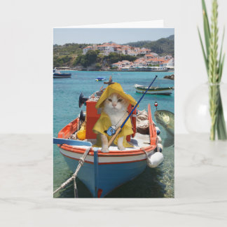 Carte Anniversaire drôle de chat pour pêcheur