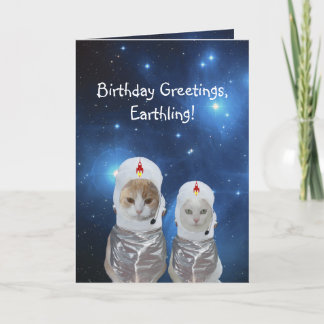 Carte Anniversaire drôle de chats de l'espace