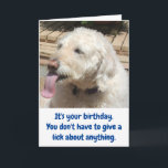 Carte Anniversaire drôle de crème glacée de chien et<br><div class="desc">Une carte d'anniversaire drôle de devoir-achat pour n'importe qui qui aime les chiens et la crème glacée ! Le chien dans les photos est un labradoodle appréciant son premier goût d'un cornet de crème glacée. Gardez les slogans humoristiques ou customisez votre propre meme. Apportez un sourire au garçon ou à...</div>