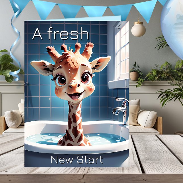 Carte Anniversaire drôle de Giraffe enfant (Funny birthday greeting card featuring an image of an adorable giraffe in a bathtub - for a child)