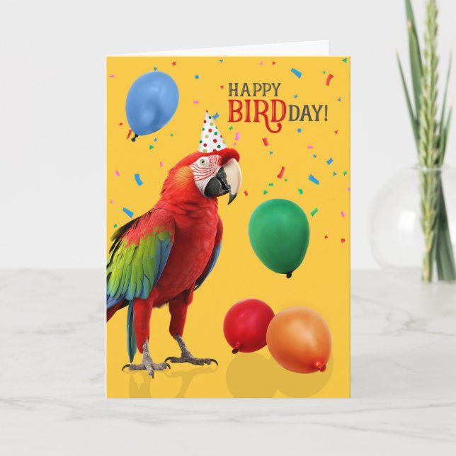 Carte Anniversaire drôle de perroquet ara macao à ailes  (Devant)