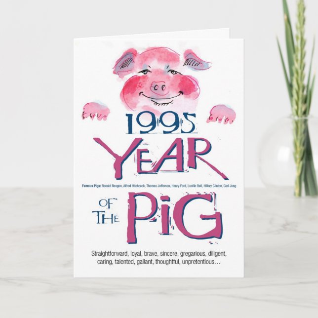 Carte Anniversaire drôle de porc de 1995 anecdotes (Devant)