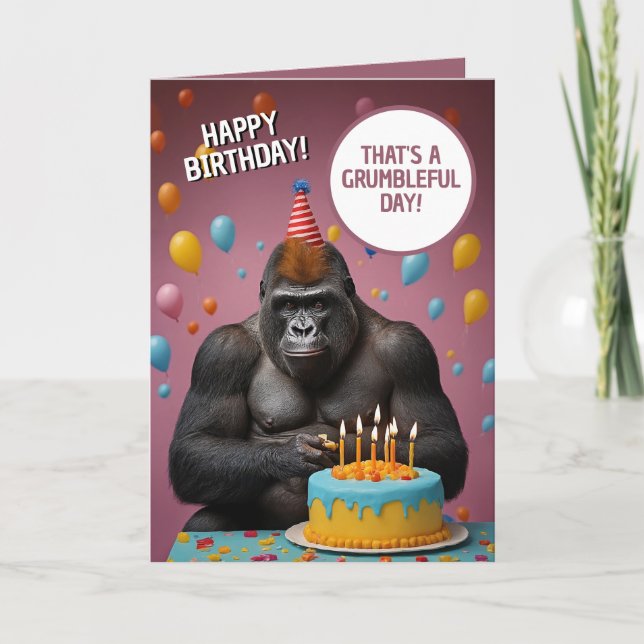 Carte Anniversaire drôle de rose foncé Gorilla (Devant)
