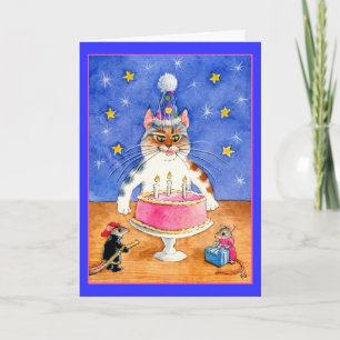 Carte Anniversaire drôle du chat et de la souris
