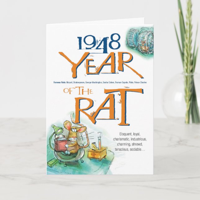 Carte Anniversaire drôle du rat chinois de zodiac 1948 (Devant)