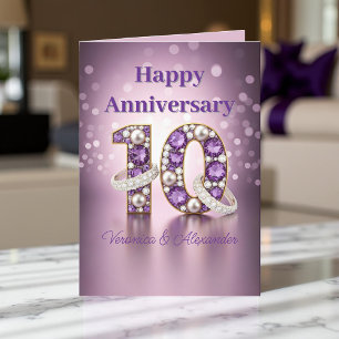 Carte Anniversaire du 10e Mariage des anneaux de perles 