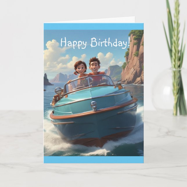 Carte Anniversaire du bateau à moteur (Devant)