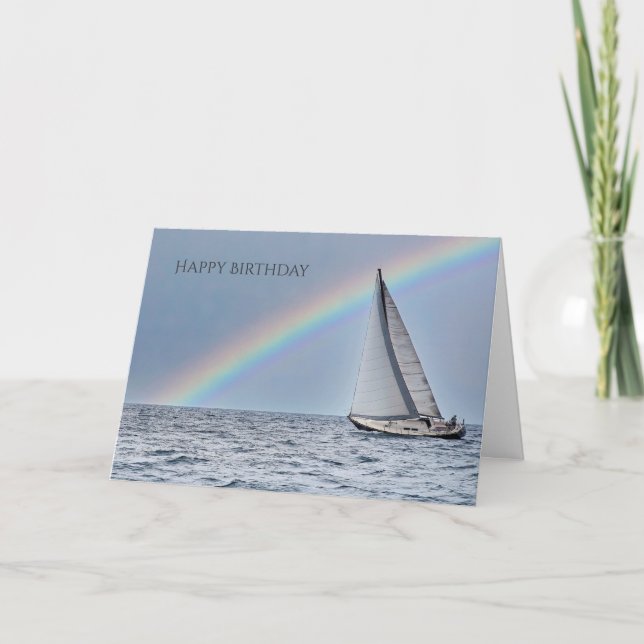Carte Anniversaire du bateau à voile et de l'arc en ciel (Devant)