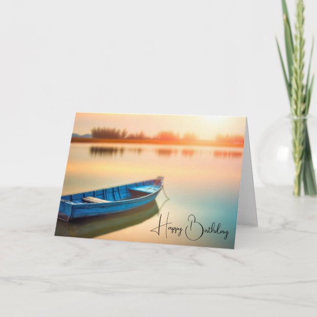Carte Anniversaire du bateau roux bleu rustique (Devant)