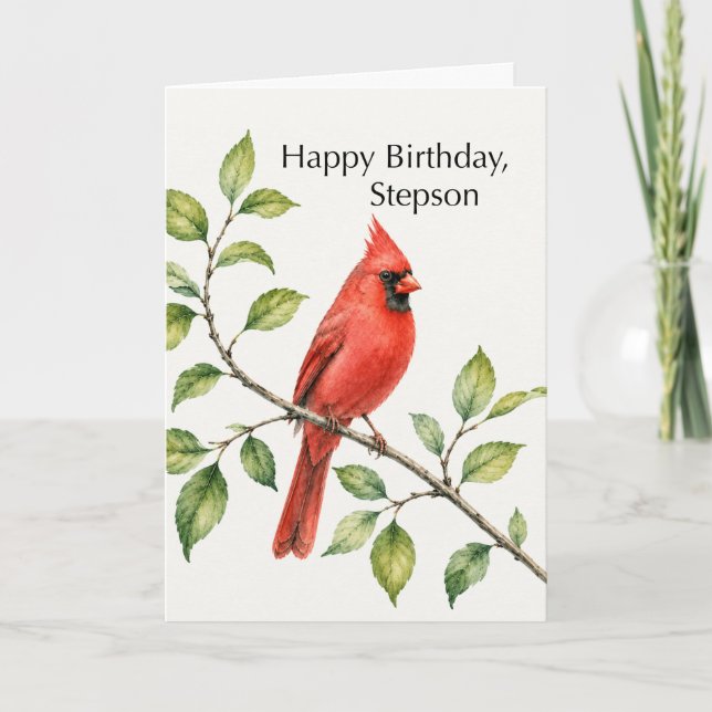 Carte Anniversaire du beau-fils Cardinal rouge sur branc (Devant)