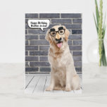 Carte Anniversaire du beau-frère Funny Golden Retriever<br><div class="desc">Un récupérateur d'or portant un drôle de masque de moustache sur un mur en brique grise et le parquet avec bulle vocale pour l'anniversaire du beau-frère. Peut être changé pour l'anniversaire de n'importe qui. Le texte est modifiable.</div>