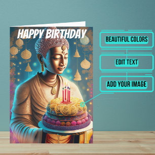 Carte Anniversaire du Bouddha turquoise et Tan