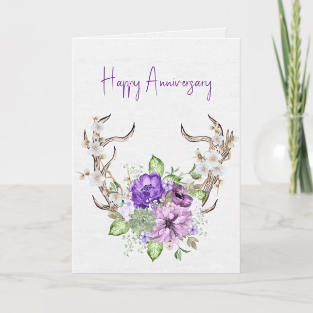 Carte Anniversaire du Bouquet de cerf d'aquarelle (Devant)