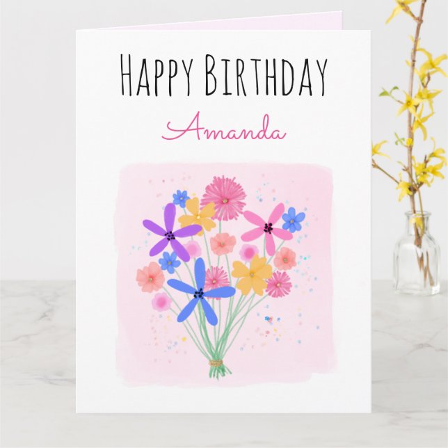 Carte Anniversaire du Bouquet Floral (Fleur jaune)