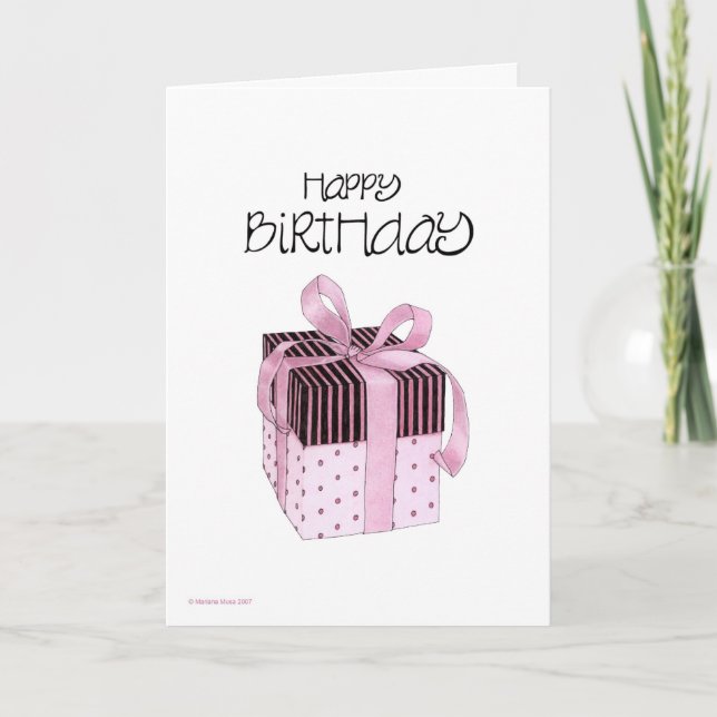 Carte Anniversaire du cadeau rose et noir (Devant)