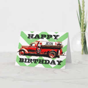 Carte Anniversaire du camion-feu vintage