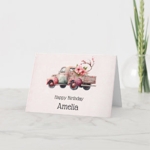 Carte Anniversaire du camion Vintage rose