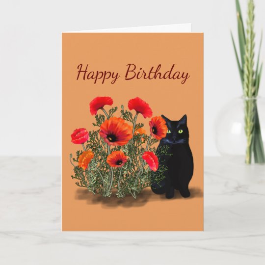 Carte Anniversaire Du Chat Noir Avec Des Pavots Zazzle Fr