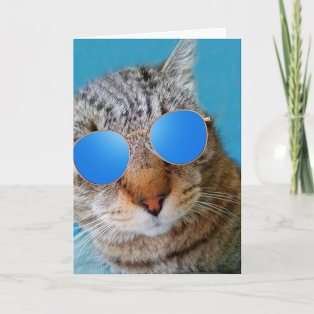 Carte Anniversaire du chat super Cool (Devant)