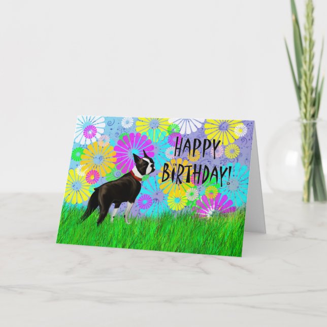 Carte Anniversaire du chien de Boston Terrier (Devant)