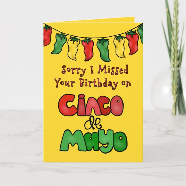 Carte Anniversaire du Cinco de Mayo, Jalapenos coloré (Devant)