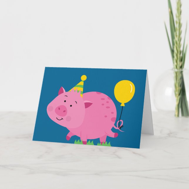 Carte Anniversaire du cochon rose (Devant)
