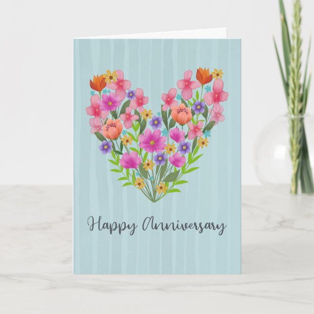 Carte Anniversaire du coeur floral (Devant)