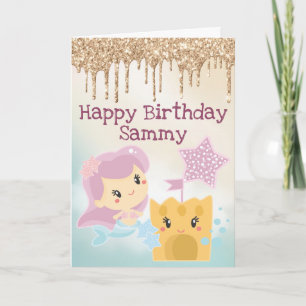 Carte Anniversaire du dégradé de la sirène Kawaii et du 