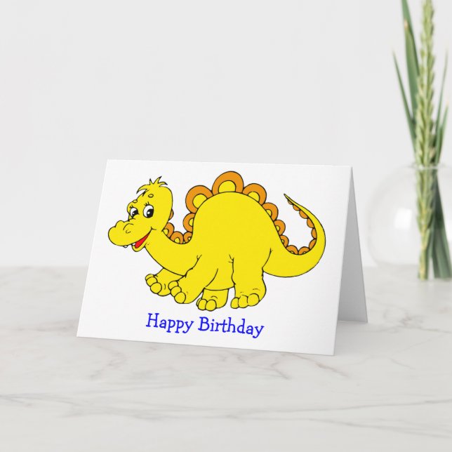 Carte Anniversaire du dinosaure jaune souriant (Devant)