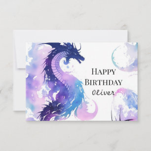 Carte Anniversaire du dragon d'aquarelle mystique