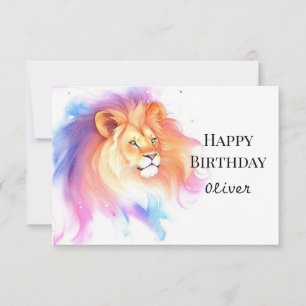 Carte Anniversaire du lion d'aquarelle chic enchanté