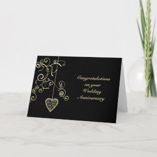 Carte Anniversaire du Mariage de coeur Gold Elegant