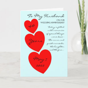 Carte Anniversaire du Mariage du mari Coeurs rouges